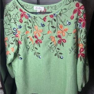 Aventura Women’s Mint Green Embroidered Floral Top Fairycore whimsy boho